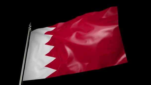 Flag Bahrain Metal Flagpole Flutters Wind Animation Alpha Channel — Stockvideo