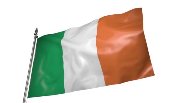 Bandera Irlanda Asta Bandera Metal Ondea Viento Animación Sobre Fondo — Vídeos de Stock