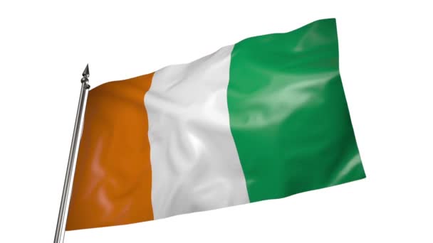 Die Flagge Der Elfenbeinküste Einem Metallmast Flattert Wind Animation Auf — Stockvideo