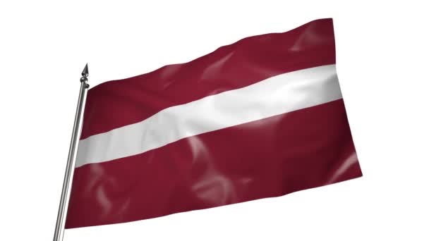 Bandera Letonia Asta Bandera Metal Ondea Viento Animación Sobre Fondo — Vídeos de Stock