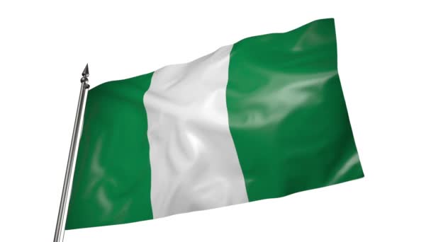 나이지리아의 국기가 바람에 나부끼는 깃대에 있습니다 배경에 애니메이션 — 비디오
