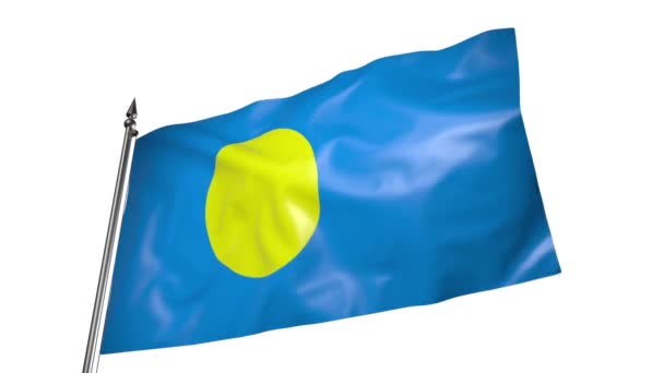 Vlag Van Palau Wappert Wind Een Metalen Vlaggenmast Animatie Een — Stockvideo