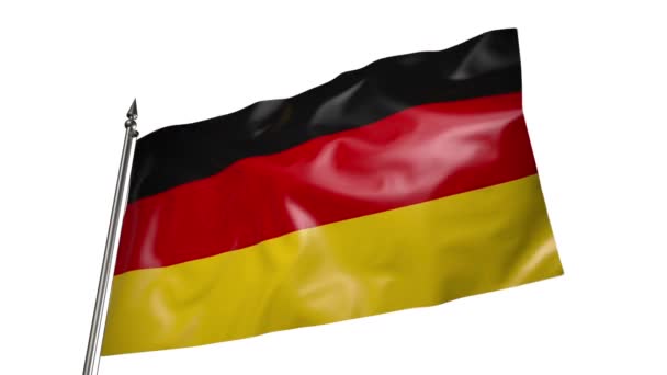 Flag Germany Metal Flagpole Flutters Wind Animation White Background — Stockvideo