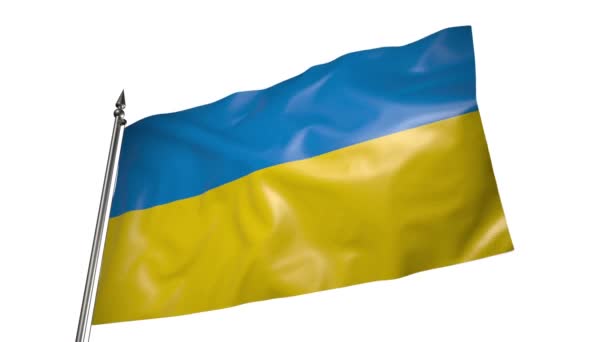 Flaga Ukrainy Metalowej Maszcie Trzepocze Wietrze Animacja Białym Tle — Wideo stockowe