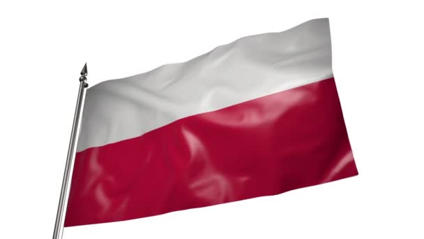 Vlag Van Polen Wappert Een Metalen Vlaggenmast Wind Animatie Een — Stockvideo