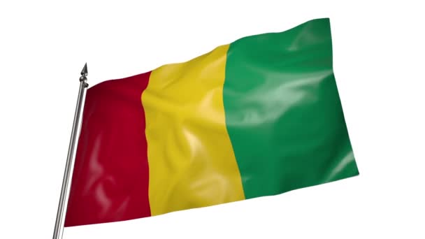 Флаг Гвинеи Металлическом Флагштоке Развевается Ветру Анимация Белом Фоне — стоковое видео