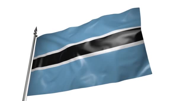 Прапор Ботсвани Металевому Флагштоку Віє Анімація Білому Тлі — стокове відео