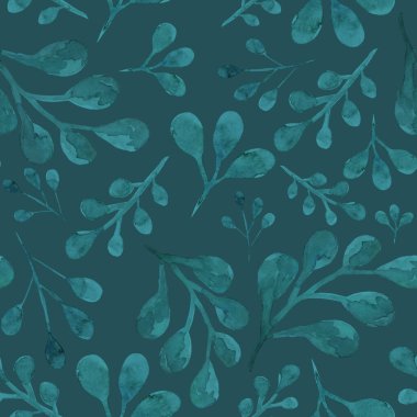 Koyu yeşil turunçgil çiçekli suluboya desenli 