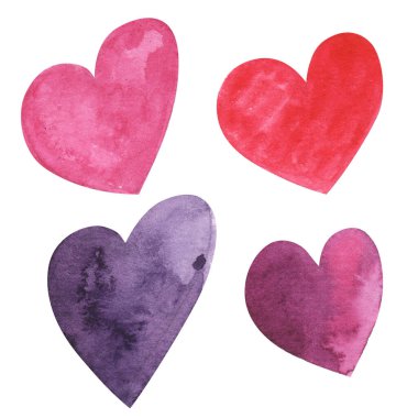 Set of differend kinds of watercolro hearts watercolor illustration