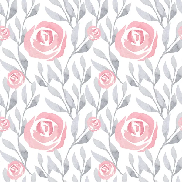 Absztrakt rózsák és levelek minta gyönyörű rózsaszín és szürke szép és gyengéd zökkenőmentes — Stock Fotó