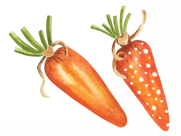 Великодня морква текстильні іграшки. Акварель Великдень. Акварельна рука намальована ботанічною ілюстрацією. Вінтажні іграшки ручної роботи . — стокове фото