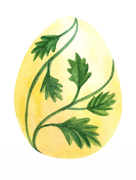 Żółte pisanka akwarela ilustracja kreatywne strony rysowane kurczaka z liści ozdoba — Zdjęcie stockowe