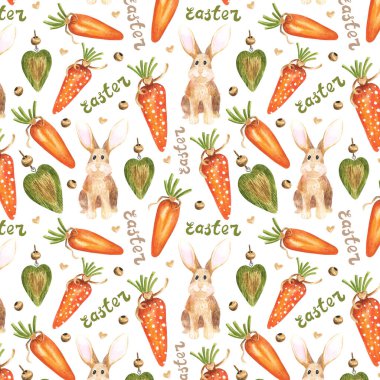 Oyuncak havuç, paskalya havucu, turuncu ve bej yeşili desenli tavşan ya da saç. tatil dekorasyonu