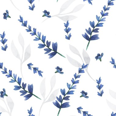 Çiçeksiz suluboya desen. Basit küçük mavi çiçekler. İnce bir süs. Dekor ve kumaş için zarif tasarım