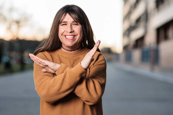 break the bias feminism campaign fighting for equality and diversity. transgender woman gesture