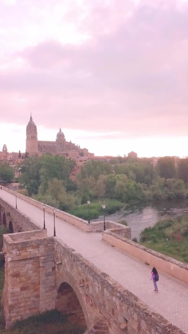 Salamanca Città Spagnola Viaggio Stile Vita Punto Riferimento Con Persone — Video Stock