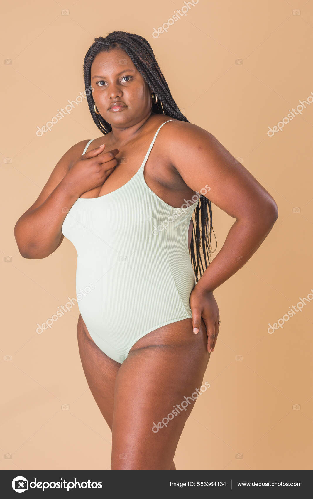 Beauty Caribbean Black African American Unaltered Imagery Studio Underwear  Body Stock Photo by ©Sangiao_photography 583364134
