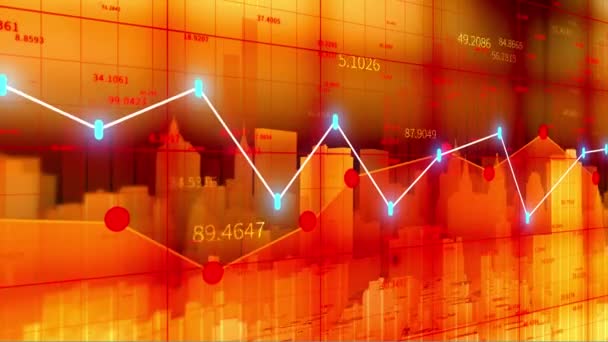 Gráfico financeiro 4K, gráfico de hud de tendência de dados, cidade de tecnologia, Tableau of Market Values. — Vídeo de Stock