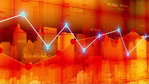 4K финансовый график, тренд данных и график, технологический город, таблица рыночных значений. — стоковое видео