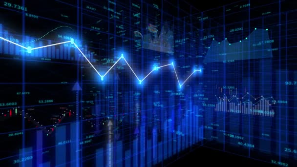 4K finanční burzovní graf, Business tech Data trend hud Graph, Economic node line. — Stock video