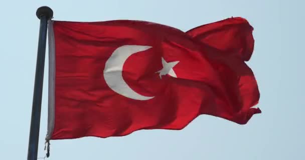 4 k Turecku vlajka vlající ve větru. — Stock video