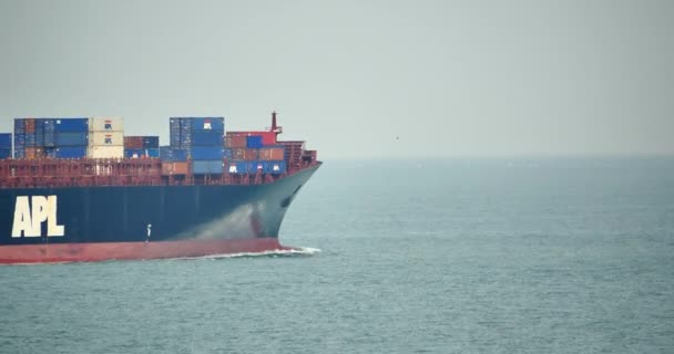 Navio de contêiner de carga 4k no oceano . — Vídeo de Stock