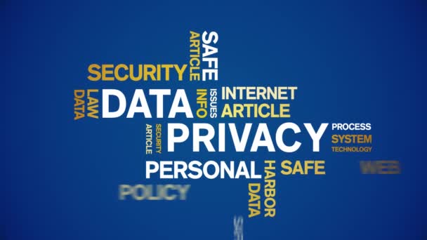 4k dati animati privacy Tag Word Cloud, Text Design big data Ciclo di animazione. — Video Stock