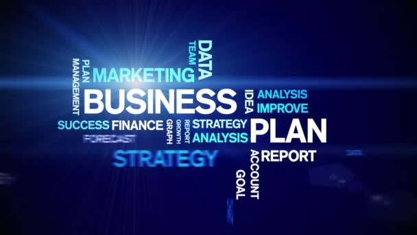 4k Business Plan Animato Tag Word Cloud, Testo di progettazione Animazione loop senza soluzione di continuità. — Video Stock