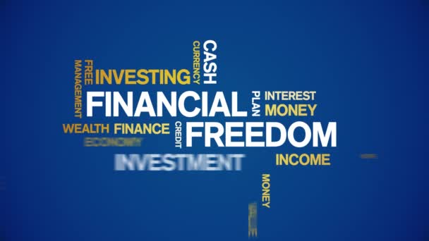 4k Financiële vrijheid Animated Tag Word Cloud, Tekst Animatie naadloze lus. — Stockvideo