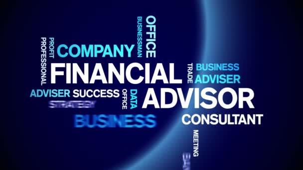 4k Financial Advisor Animato Tag Word Cloud, Testo Animazione loop senza soluzione di continuità. — Video Stock