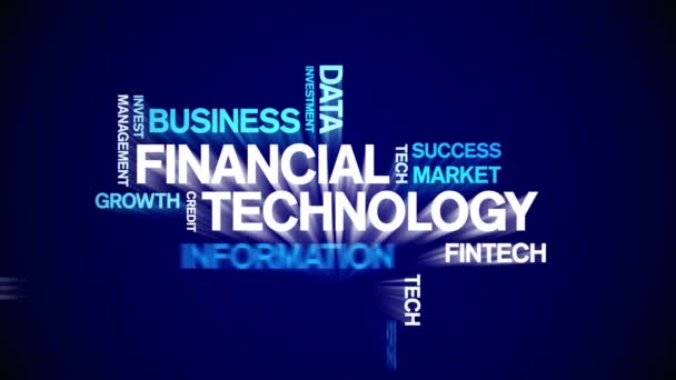 4k Financial Technology Animated Tag Word Cloud, Animation de texte boucle transparente. — Video