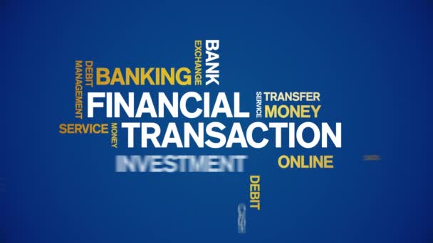 4k Transacción financiera Animated Tag Nube de palabras, Animación de texto bucle sin fisuras. — Vídeos de Stock