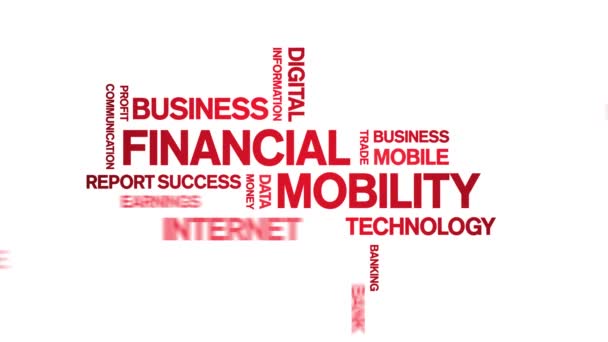 4k Financial Mobility Animated Tag Word Cloud, loop sem costura de animação de texto. — Vídeo de Stock