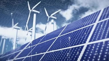 Güneş pili santrali ve rüzgar jeneratörleri akıllı zaman ayarlı bulutlara bağlı..