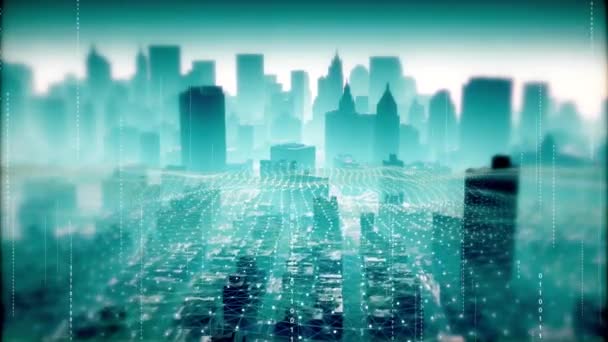 4k Big Data Digital City, binärer Code.Smart City und Kommunikationsnetzwerk. — Stockvideo