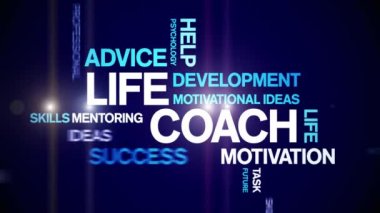 Yaşam koçu kelime bulut animasyonu, animasyon kinetik tipografi kusursuz döngü.