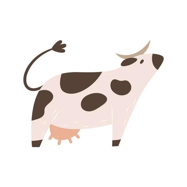 Jolie Vache Dessin Animé Exploitation Laitière Simple Icône Bétail Plat — Image vectorielle