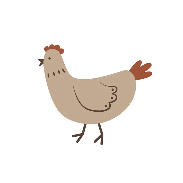 かわいい漫画の鶏の落書きスタイルで 養鶏場 面白い家畜だ シンプルなフラットアイコン 食品包装デザイン 子供の教育本やゲームのためのイラスト 畜産物 — ストックベクタ