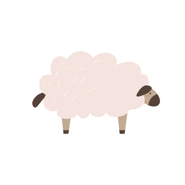 面白い漫画の落書き子羊 可愛い農場の動物 毛皮の牛 牧場で羊を育てる 子供の百科事典 教育ゲーム ベビー服のプリントのためのシンプルなフラットアイコン 家畜と農村生活 — ストックベクタ