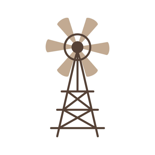Windmill. A simple flat object for a farm or ranch. Rural life item. Means for agriculture. Ecological traditional method of grain preparation and electricity generation.