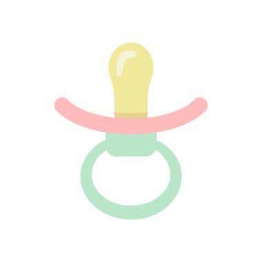 Bebek emziği. Basit bir düz ikon. Yeni doğanlar için çok önemli bir parça. Bebekler için bir nesne. Çocuk odası tasarımı için element. Çıkartma, çocuk eşyaları ambalajı, tebrik kartı, oyuncaklar için tırman.