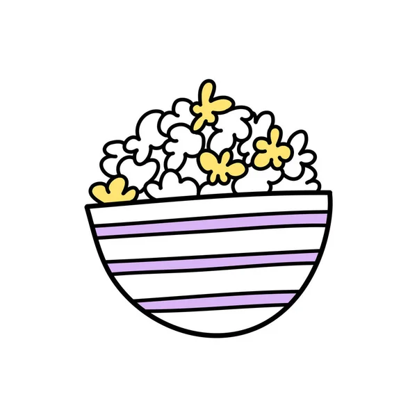 Vector Illustration Big Bowl Popcorn Doodle Style — стоковый вектор