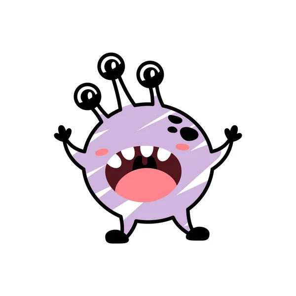 Funny Cartoon Purple Monster Three Eyes Scary Fictional Character Children — Stockvector