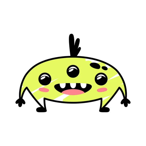 Funny Cartoon Yellow Monster Smiling Kindly Fictional Character Children Cute — Wektor stockowy