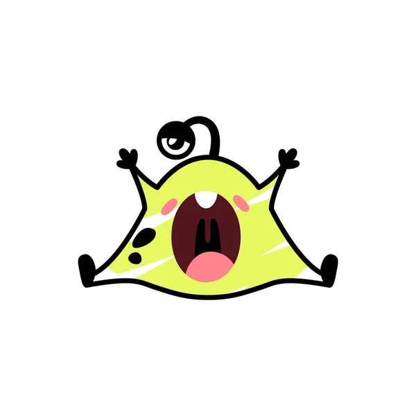 Funny Cartoon Yellow Monster Yawns Tiredly Fictional Character Children Cute — Wektor stockowy