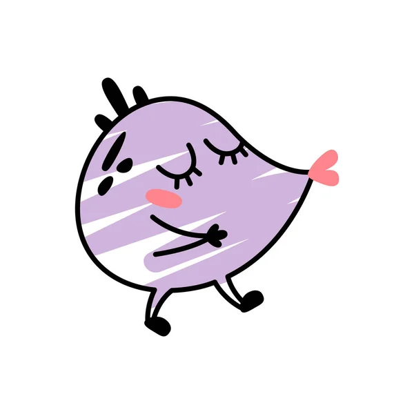 Funny Cartoon Purple Monster Kissing Fictional Character Children Cute Alien — Image vectorielle