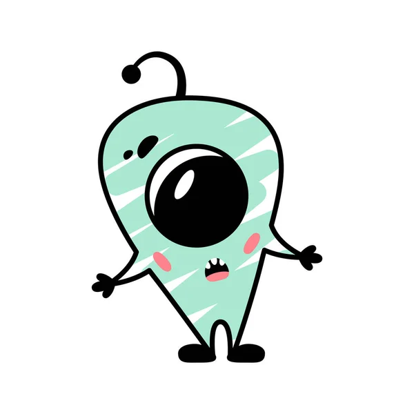 Funny Cartoon Blue Monster Big Eye Fictional Character Children Cute — Stockvector