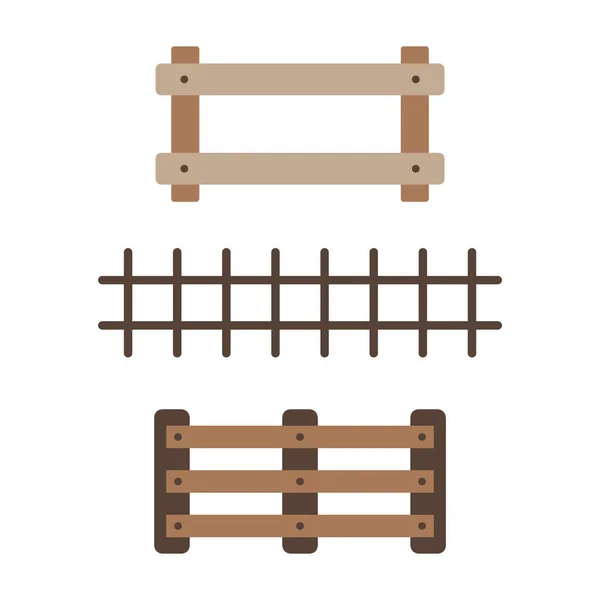 農場のための異なるフェンスのコレクション シンプルなドアイラストのセット 牧場のためのアイテム 子供の本 ボードゲームのデザインのためのクリップ — ストックベクタ