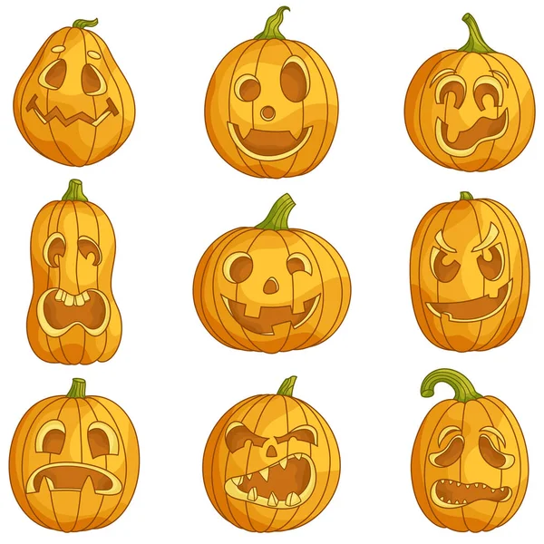 Collection Citrouilles Jack Lanterne Traditionnelles Pour Halloween Ensemble Personnages Avec — Image vectorielle