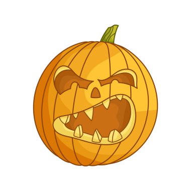 Korkunç balkabağı kafalı balkabağı kafa çığlıkları. Cadılar Bayramı için geleneksel karakter. Tebrik kartları, posterler, çıkartmalar, afişler ve tatil dekorları için basit bir tasarım unsuru. Sevimli çizgi film düz çizim.